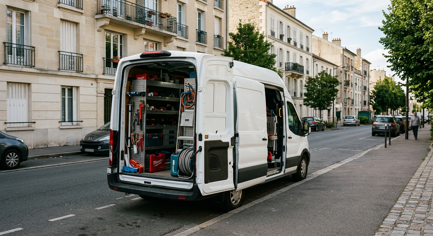 Camionnette plombier Ateliers Plombier Maisons-Laffitte en intervention dans les Yvelines